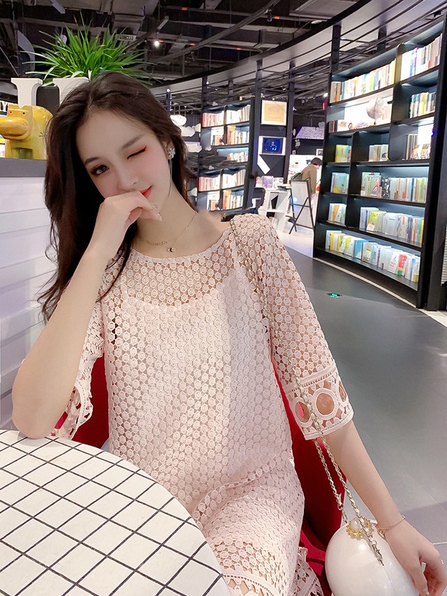 2カラー ツーピースワンピース レース 透け感 五分袖 膝丈ワンピース お呼ばれ お出かけ デイリー パーティー イベント Mpuo Miya