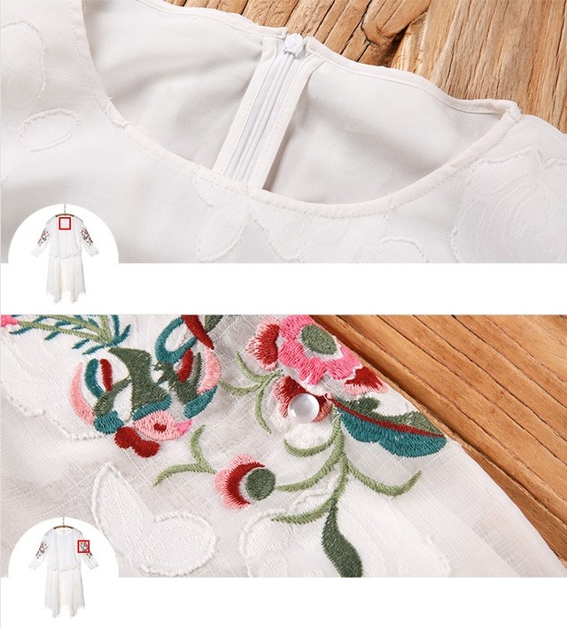 花柄 刺繍 シャツワンピース 送料無料 残りわずか トレンド 刺繍 ワンピース シフォン 花柄 ワンピ 白 7分袖 ミニ アジアン 民族系 ネイティブ ボヘミアン レディース ミモレ丈 ひざ丈 美足 細見え デート 通勤 およばれ パーティー 通勤 参観日 記念日 大人可愛い