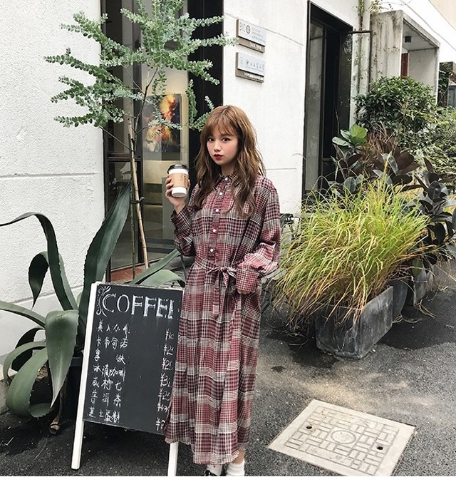 新作 おすすめ 冬物 ワンピース エレガント チェック きれいめ Aライン レトロ フレア Vネック フレアスカート K M Base