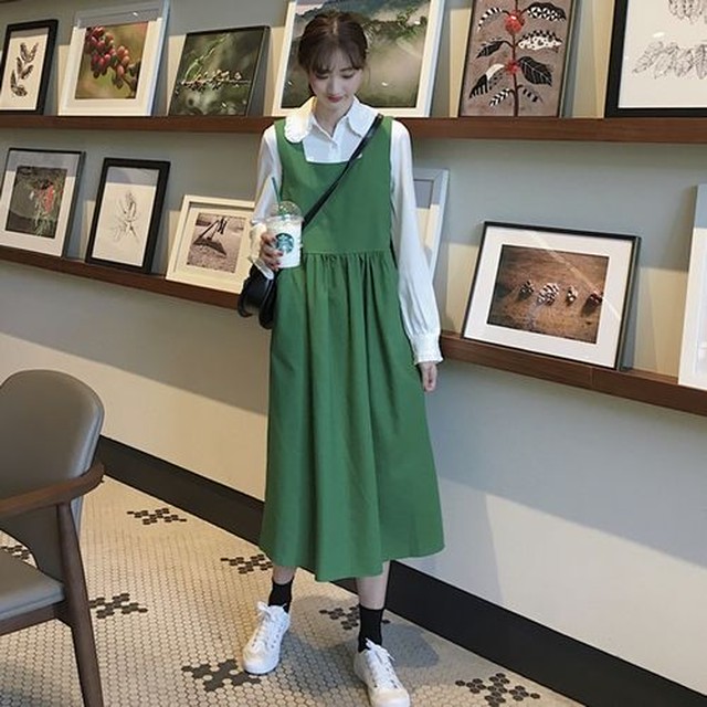 ワンピース ロング丈 ノースリーブ スクエアネック シンプル 定番 ゆったり 夏秋 韓国 Aライン デート お出かけ レッド グリーン Jm8006 ワンピの里