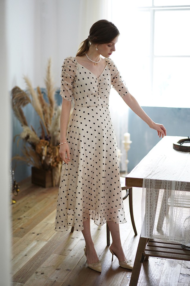 ワンピースドレス 個性的 レトロ ドット 大人 インポート 袖あり Signal 日本未入荷勢揃い 全品送料無料です