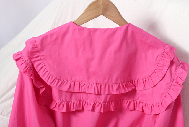 Tops Sailor Collar 4color トップス ブラウス シャツ フリル セーラー襟 襟コンシャス 4色展開 ローズレッド ホワイト ブルー グリーン 無地 長袖 ギャザー ガーリー 大人 可愛い カジュアル キュート デイリー お出かけ ショッピング デート 春 秋 冬 レディース