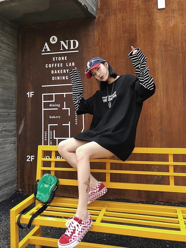 【即納】border sleeve street shirt