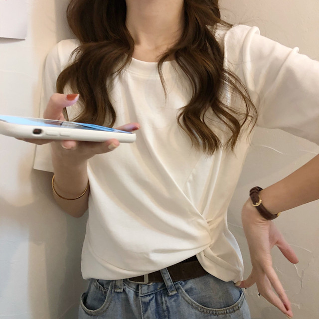 トップス 6色展開 カラーtシャツ 半袖 ショート丈 裾絞り へそ出し ショート丈 クロップド丈 無地 シンプル ブラック イエロー ピンク ブルー グリーン Southisland