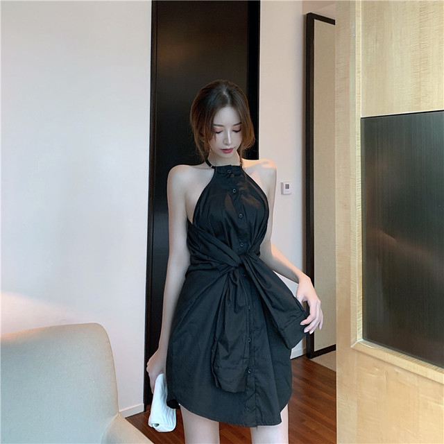 レディース ワンピース シャツ オフショルダー ホルターネック 美ライン 痩せ見え 華奢 大人 モード セレカジ 大人可愛い セクシー 個性的 こなれ感 オシャレ 簡単コーデ トレンド 2ウェイ Uki Uki