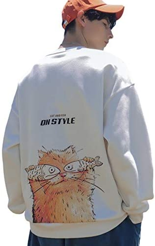 Jpcs パーカー メンズ 秋服 Tシャツ メンズ 長袖 プルオーバー ゆったり 丸首 猫と魚 パーカー 柔らかい トップス カジュアル おしゃれ レーナー 大きいサイズ 春秋冬 Az Japan Classic Store