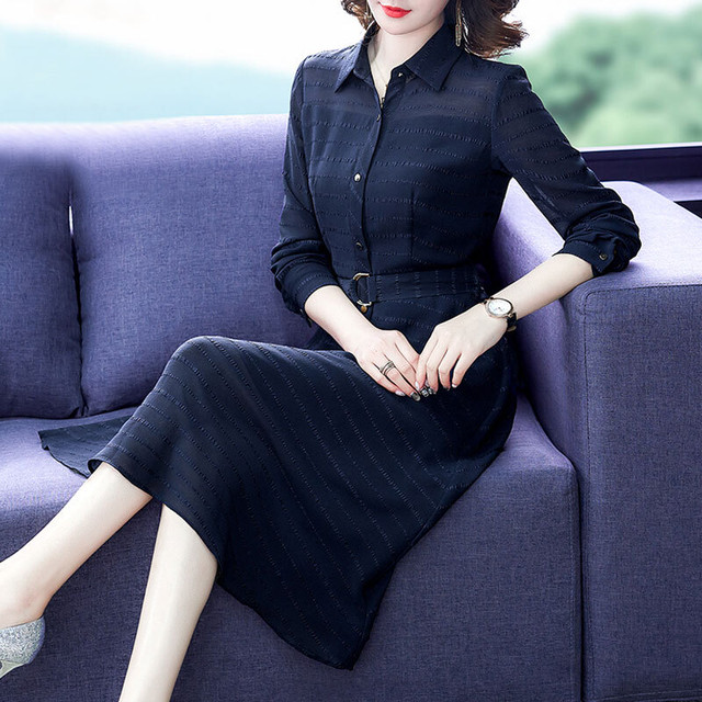 ワンピース 長袖 膝丈 フレア 襟付き ベルト付き きちんと感 きれいめ 上品 お出かけ 秋 Quadrifolie クローバー