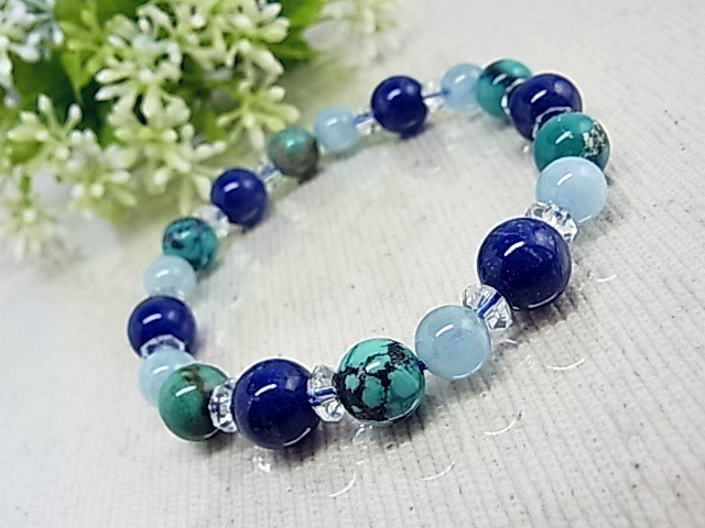 本格派ターコイズ 高品質ラピスラズリ パワーストーン ブレスレット 六芒星 天然石 メンズサイズ D48 Larimarmj