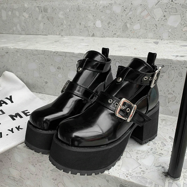 予約販売 新作 レディース レザー 厚底 チャンキーヒール パンプス サンダル 海外インポート Shoes Chou シューズシュー