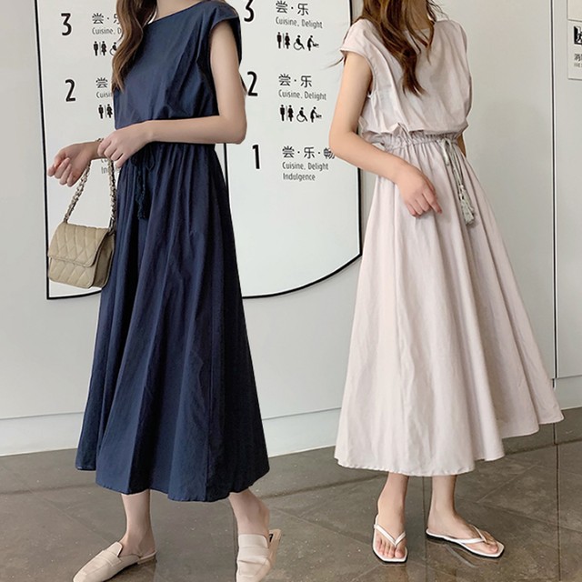 ワンピース フレンチスリーブ リネン シンプル ナチュラル レース ミモレ丈 お呼ばれ 上品 オフィス ｍa001 La Vie En Rose