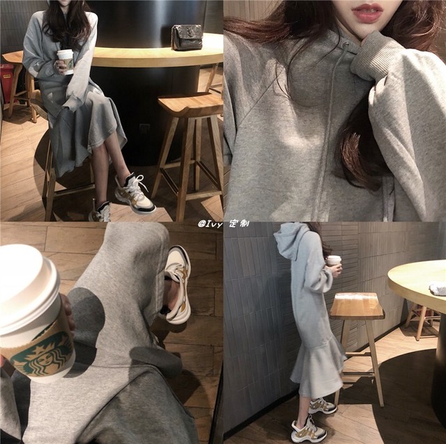 楽ちんコーデ アシメトリー フィッシュテール ワンピース パーカーワンピ グレー シンプル カジュアル レディース 秋冬 デイリー 着回し おしゃれ Ptnym3418 Shop Suba