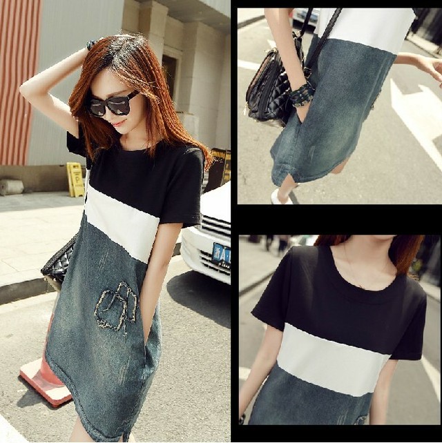 Tシャツ ロングtシャツ チュニック デニム切り替え ミニワンピース デニムワンピース 大きいサイズ カジュアル デニム 98 Happinessshop ハピネスショップ レディース ファッション アイテム トレンド