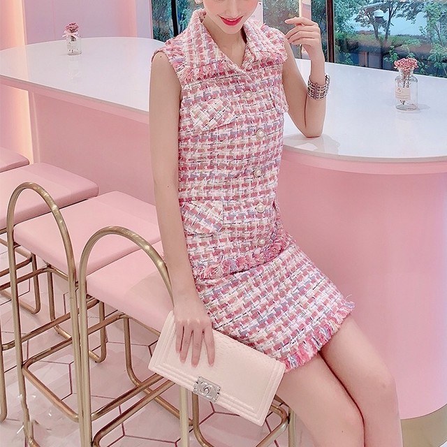 パステルツイード襟付きワンピース