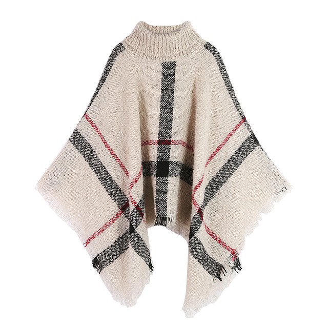 チェック柄 タートルネック ポンチョ ケープ 秋 冬 10代 代 30代 大人可愛い デート 2色 グレー ブラック Y0294 Sunny Place