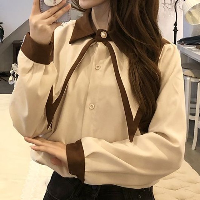 国産 バイカラー襟ブラウス 送料無料 Laksyah Com