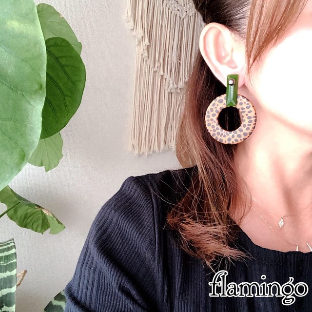 レオパード輪っかピアス イヤリング Flamingo