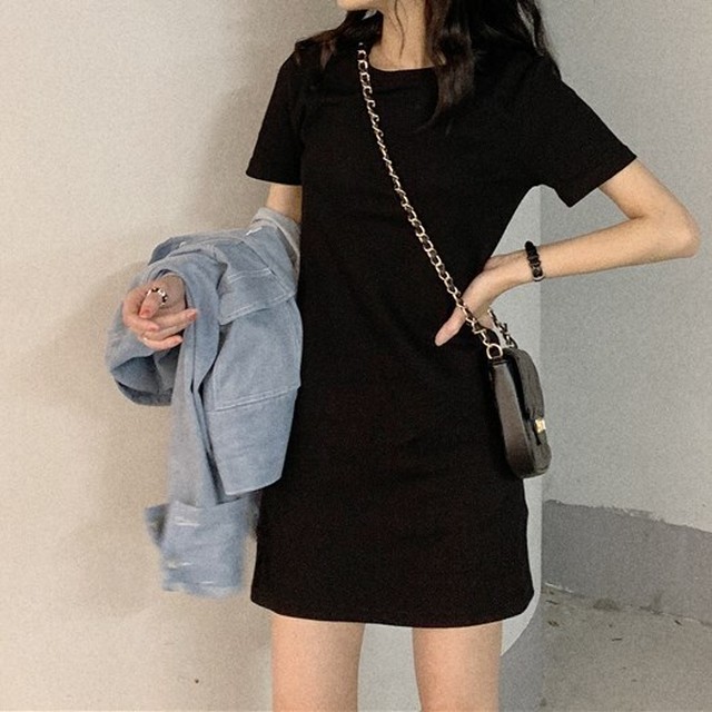 Tシャツワンピース 無地 カジュアル ショート丈 ミニ丈 ワンピース 春 夏 シンプル ナチュラル 大人 デート お出かけ 旅行 女子会 韓国 韓国 ファッション オルチャン 可愛い レディース Fa665 Musubi Me 韓国 オルチャン レディースファッションのお店