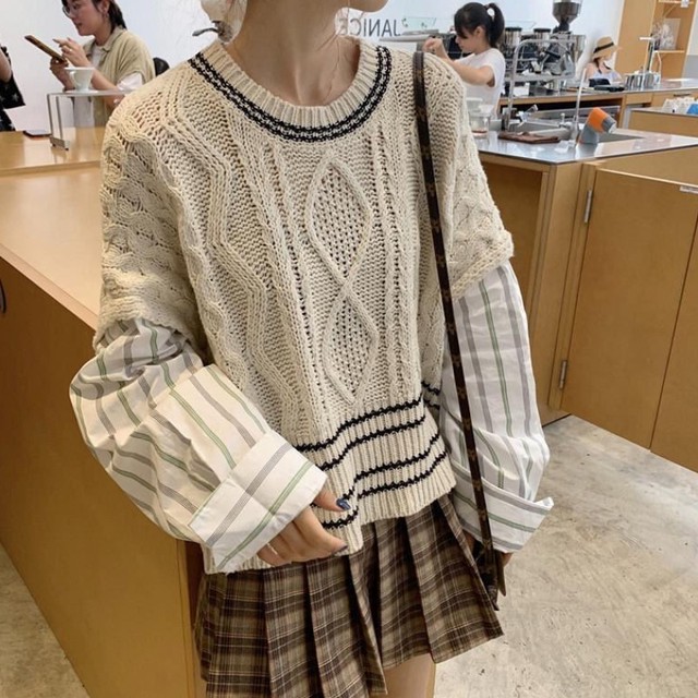 〈カフェシリーズ〉レイヤードニットベスト【layered knit vest】