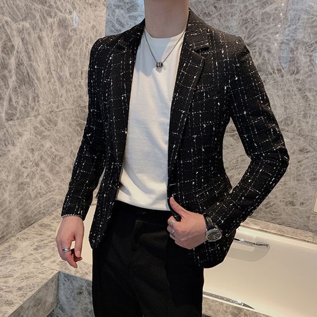 予約販売 ジャケット メンズ ブラック ホワイト チェック柄 ドレスアップ シック こなれ感 お洒落 パーティー 結婚式 二次会 パーティー エレガント 韓国 トレンド 春 M L Xl 2xl 3xl Favoriteselect