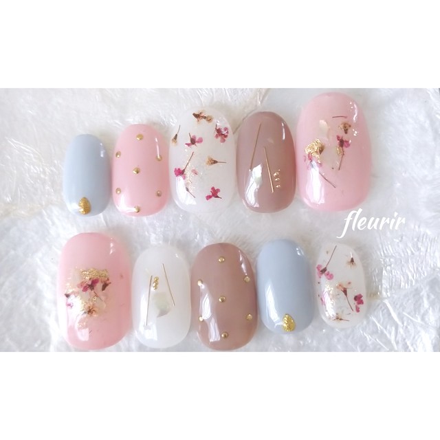 ネイルチップ ドライフラワー 押し花 くすみカラー Nailfleurir