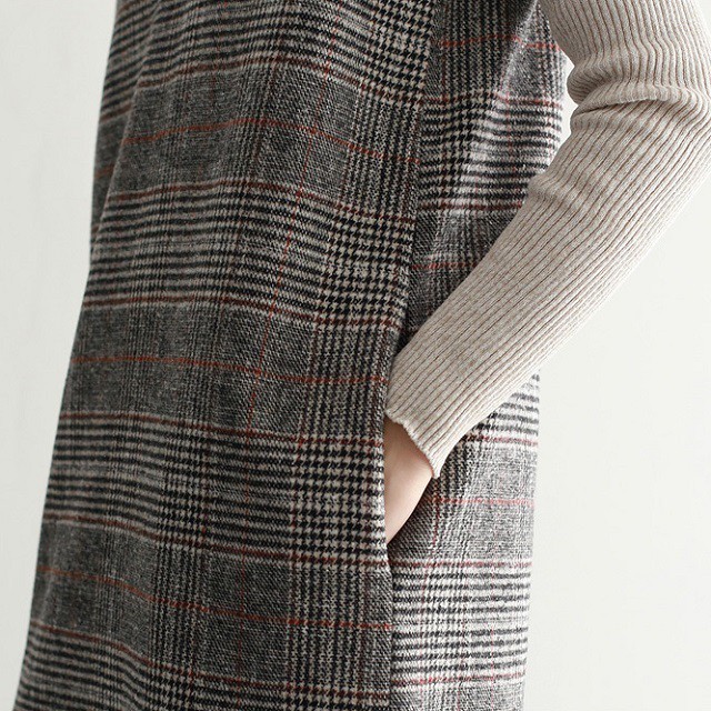 グレンチェック ジャンパースカート スリットスカート Vネック 膝丈 ワンピース サロペットスカート レディース 春服 秋服 冬服 韓国 ファッション A0023 Aeka Clothet