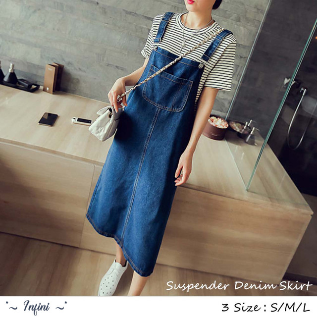 サスペンダー デニム スカート サロペットスカート レディース オーバーオール オールインワン コーデ ミモレ丈 スカート Infini Arc En Ciel