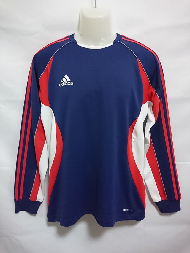 Adidas アディダス メンズl トレーニングシャツ プラクティスシャツ 長袖 サッカー フットサル スポーツ ネイビー レッド スポーツウェア シューズの古着屋 リサイクルスポーツ