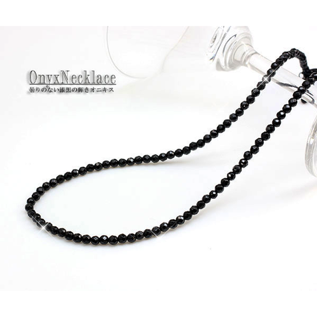 【漆黒の煌き】高品質 天然石 ダイヤカット・ブラックオニキス ネックレス(4mm:M・Lサイズ)