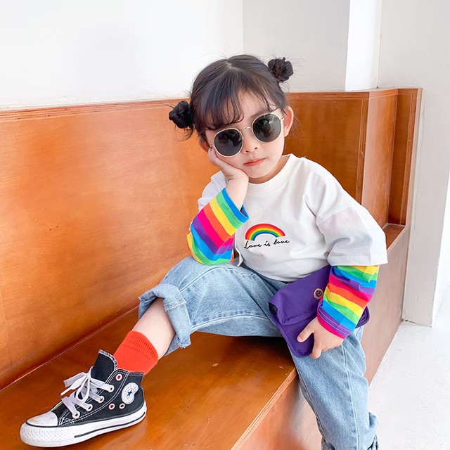 Tシャツ 長袖 半袖 レインボー カラー トップス カラフル 韓国 子供服 キッズ ベビー 女の子 春 人気 90 100 110 1 130 取寄 発送目安14 21日営業日 Laff Store For Baby Kids ベビー キッズ 子供服 ショップ情報 配送スケジュール要確認