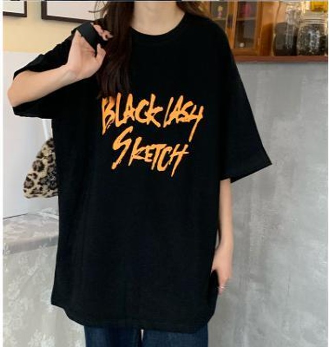 Yuzki 韓国ファッション カジュアル ロゴ プリント オーバーサイズ Tシャツ ストリート トップス 半袖 シンプル 夏 春 レディース ファッション スケボー スケーターファッション Yuzki