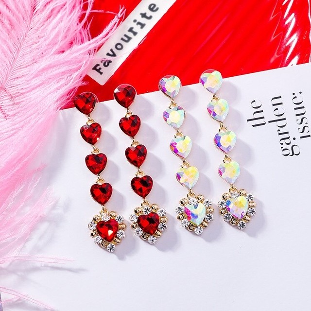 即納 Earring40 オーロラ ハート ビジュー 5連 ロングピアス Milky Honey ミルキーハニー