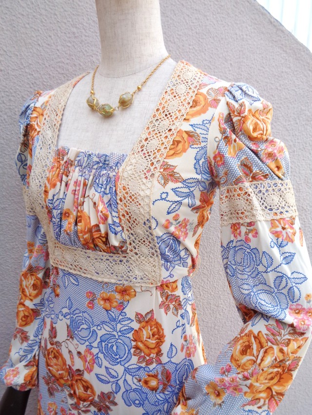 70 S Rose Pattern Dress 70s 薔薇柄ワンピース Little Trip To Heaven