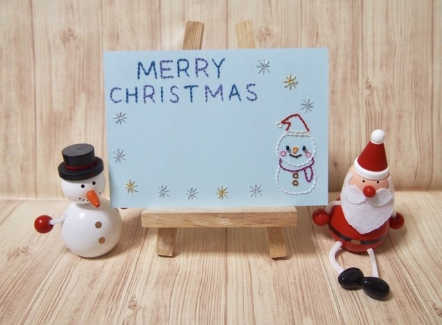 雪だるまの紙刺繍クリスマスカード 8abeille8
