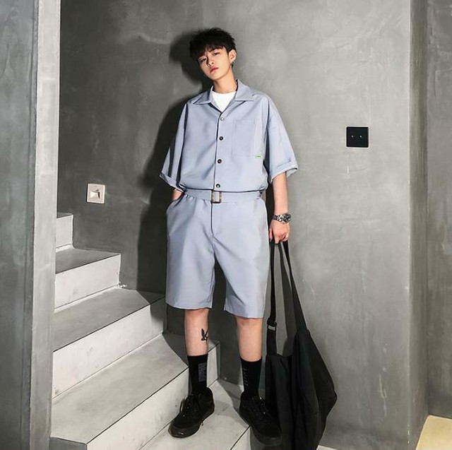 メンズ シャツ パンツ つなぎ ショートパンツ 半袖 韓国 Jb 1