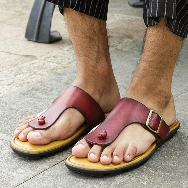 直輸入 新作 メンズ 本革 ビーチサンダル スリッパ ソフト 夏 カジュアル バーガンディ ブラウン 海外インポート Shoes Chou シューズシュー