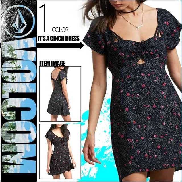 B ボルコム ワンピース レディース 女性用 半袖 ミニ丈 人気ブランド ドレス 黒 ブラック It S A Cinch Dress Volcom Beachdays Okinawa