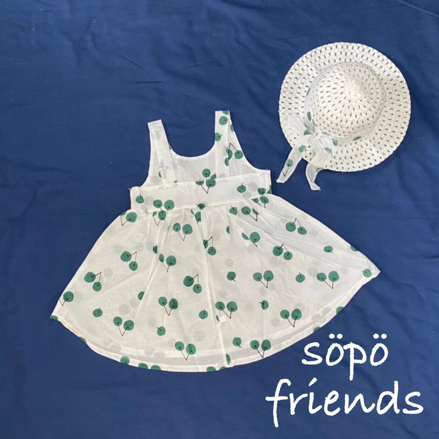 即納 キッズ 帽子付き さくらんぼ ワンピース 2点セット 夏 半袖 子供服 Sopofriends