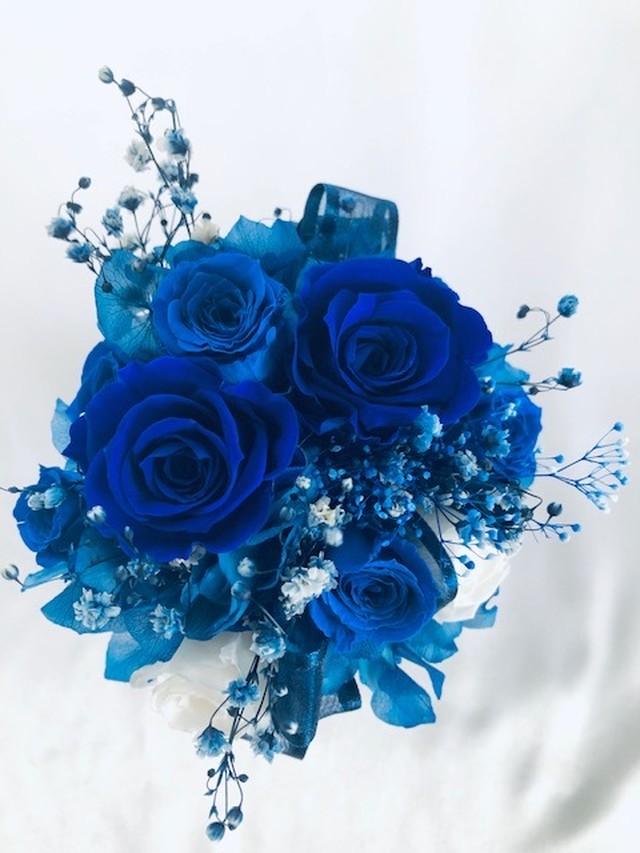 プリザーブドフラワー 青い薔薇の花束 ラッピング付き 世都華