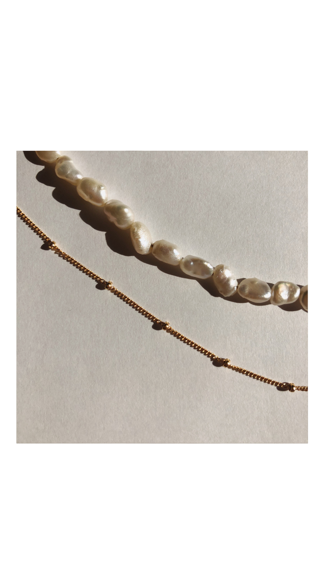 Fresh Pearl × Gold Chain Two Line Necklace