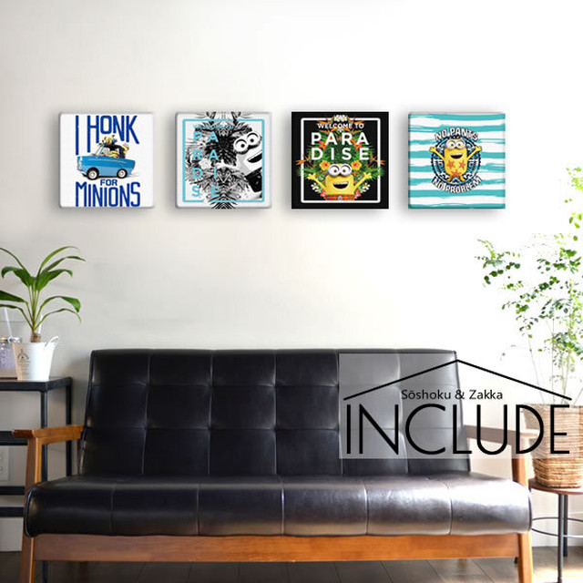 アートパネル ミニオンズ ミニオン Minions コメディ キャラクター ケビン スチュアート ボブ 車 ルーシーの車 パラダイス 南国 モノクロ ノーパンツ ノープロブレム ユニバーサル スタジオ Usj グルー サーフィン サーフ サーフボード アート作品 Kabe Kawaii