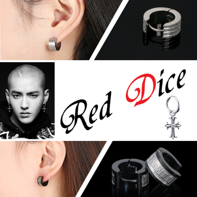 メンズピアス メンズ片耳用ピアスセット 人気 シンプル 片耳セット 赤ダイヤ入り メンズピアス専門店 Red Dice