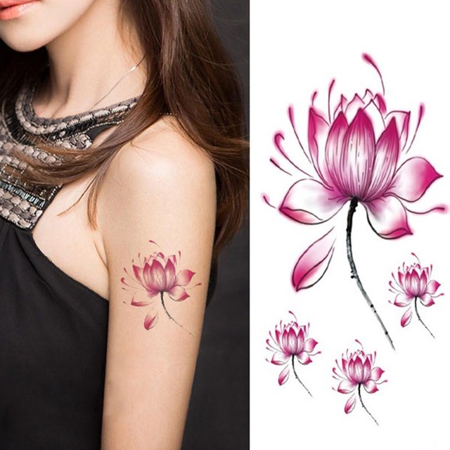 蓮 タトゥーシール ボディアート 刺青 ボディシール ハス カラー 花 華 赤 防水 ちゅらネット にふぇーでーびる