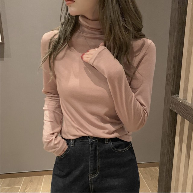 送料無料 長袖tシャツ レディース スリムtシャツ 無地 ハーフハイネック アンダーウェア 無地tシャツ タイト ヨニ屋