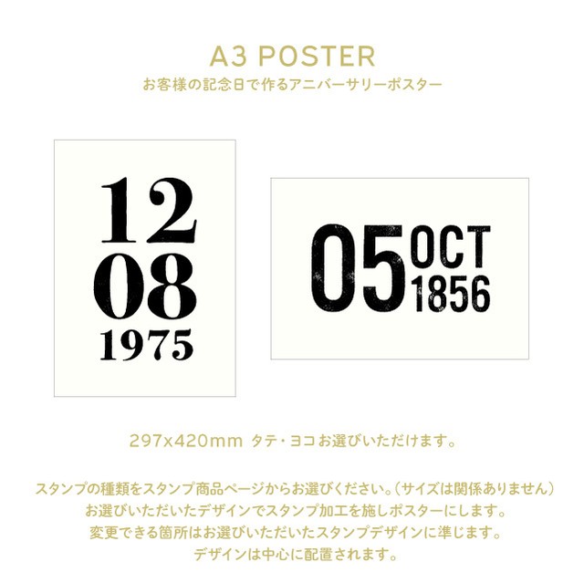 お客様の記念日で作るアニバーサリーポスターa4 写真なし 5枚 Anniversary Stamps