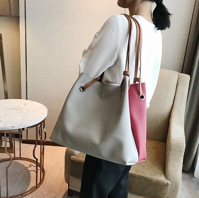 6色展開 サイズ ポーチ付き バッグ バイカラー バッグ ツートン バッグ ツートンカラー ハンドバッグ バッグ ショルダーバッグ 秋 バッグ ボルドー オシャレ バッグ リンネル系 バッグ 大人可愛い ポーチ バッグ セット 193 531 Valentina210