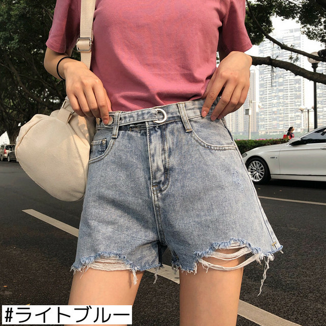 新作 ショートパンツ女性の夏ダメージジーンズハイウエスト緩いワイドレッグパンツパンツ ハイウェスト レッド サマー 夏物 ショーツ ブルマー ワイドパンツ Jyamy Shop