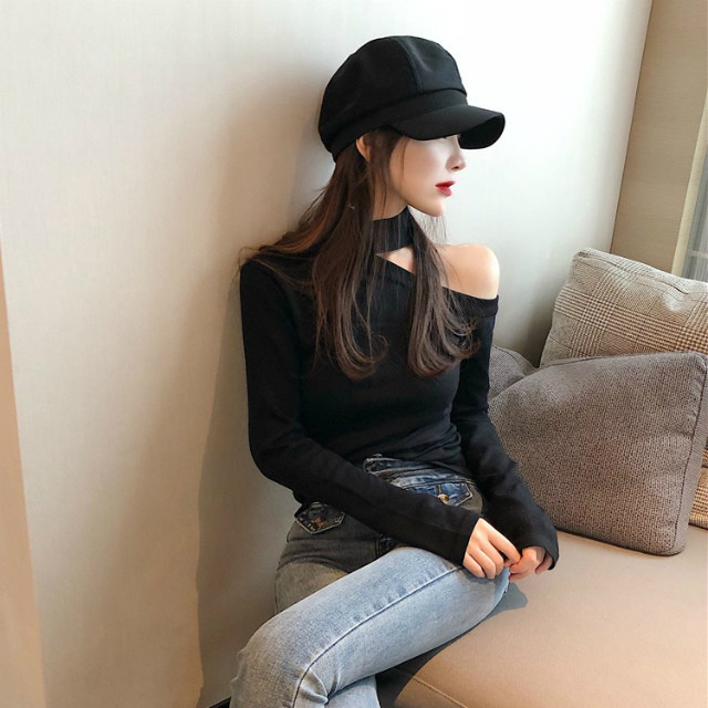 ニット 肩出し レトロ カジュアル ミディアム セクシーアシンメトリー ハイゲージ 変形ネック 女っぽい ダンス衣装 女子会 Seriep