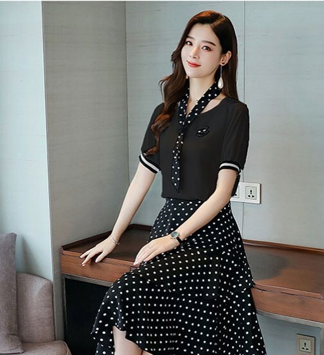 送料無料 ツーピース 水玉 薄手 シフォン 流行 ワンピース Sence