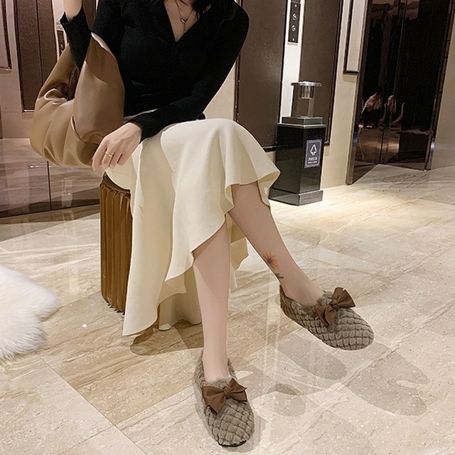 フェミニンコーデ ふわふわ リボンパンプス モコモコ靴 シューズ かわいい 靴 ローファー もこもこ レディース デート デイリー 歩きやすい Ptnym3506 Shop Suba