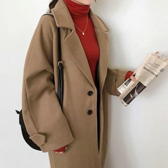 803 ベーシックなロングチェスターコート カーキ 海外のプチプラきれいめカジュアルレディースファッション Pakaian Lucu 海外のプチプラきれいめカジュアルレディースファッション Pakaian Lucu